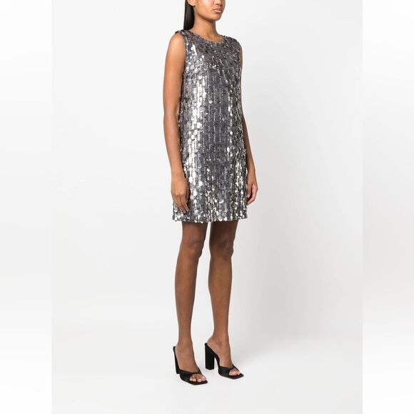 PAROSH Dresses & Skirts - NEW PAROSH Silver Sequin Sleeveless Shift Dress XS 0 2